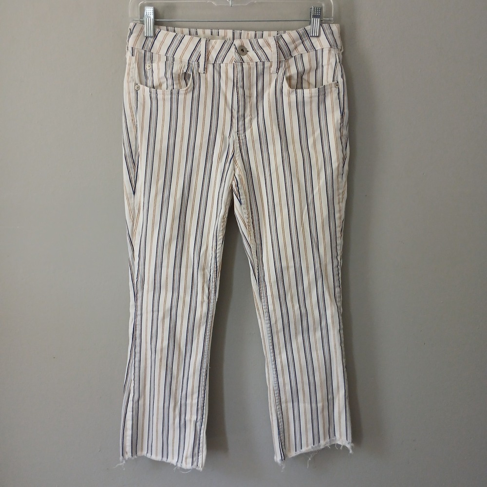 Anthropologie Pilcro Women's Size 27 High Rise Boot Cut Pants Raw Hem Striped